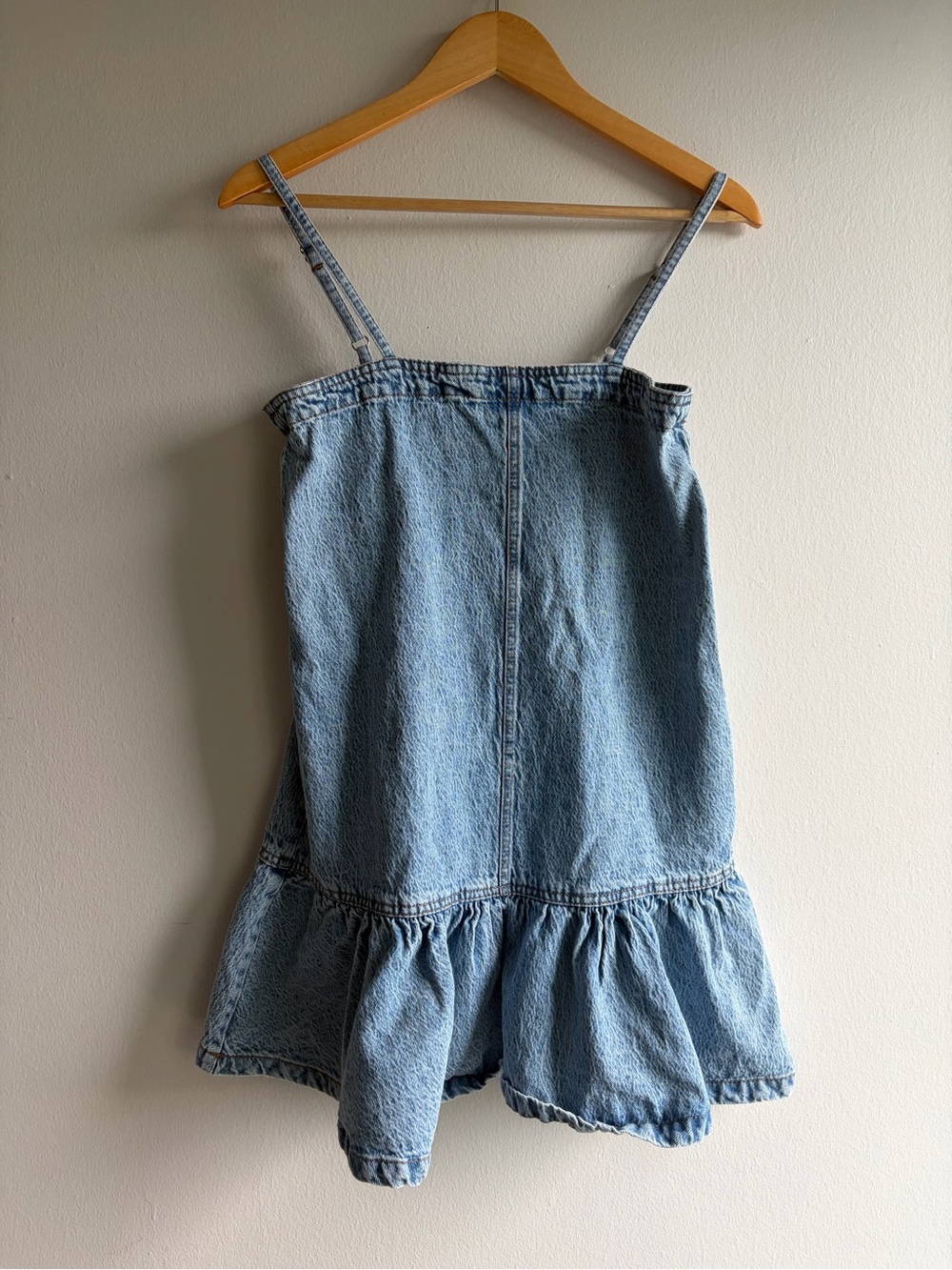 Blank NYC Light Blue Denim Mini Dress with Ruffle Hem